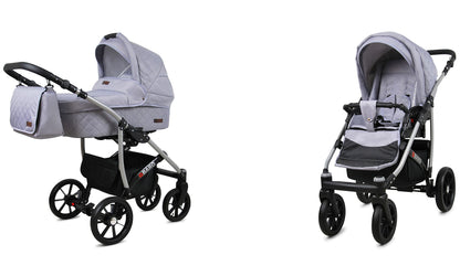 BabyLux® Bambimo Qbaro 3-in-1 Pushchair Set Including Baby Carrycot, Buggy Sports Seat, Car Seat - Car Seat - Pram Set - Combination Pram with Changing Bag, Rain Cover etc. 