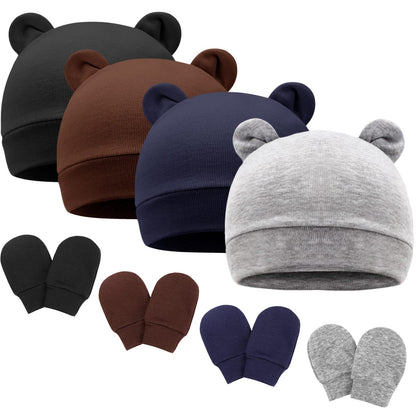 DRESHOW Neugeborenes Baby Mütze Hut und Handschuhe Set Beanie Bekleidung Unisex Infant Hut Kindergarten Mütze Baby Jungen Mädchen 0-6 Monate