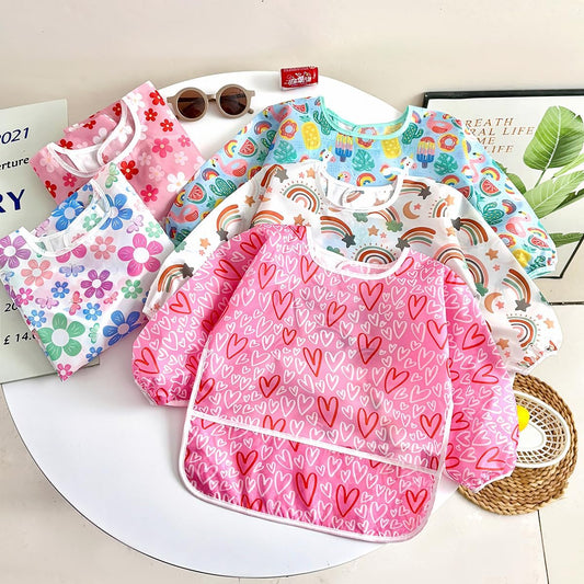 PandaEar 5 Pack Baby Bibs with Sleeves | Washable Sleeved Bibs | Waterproof Baby Bibs with Sleeves for Toddlers 6-24 Months 