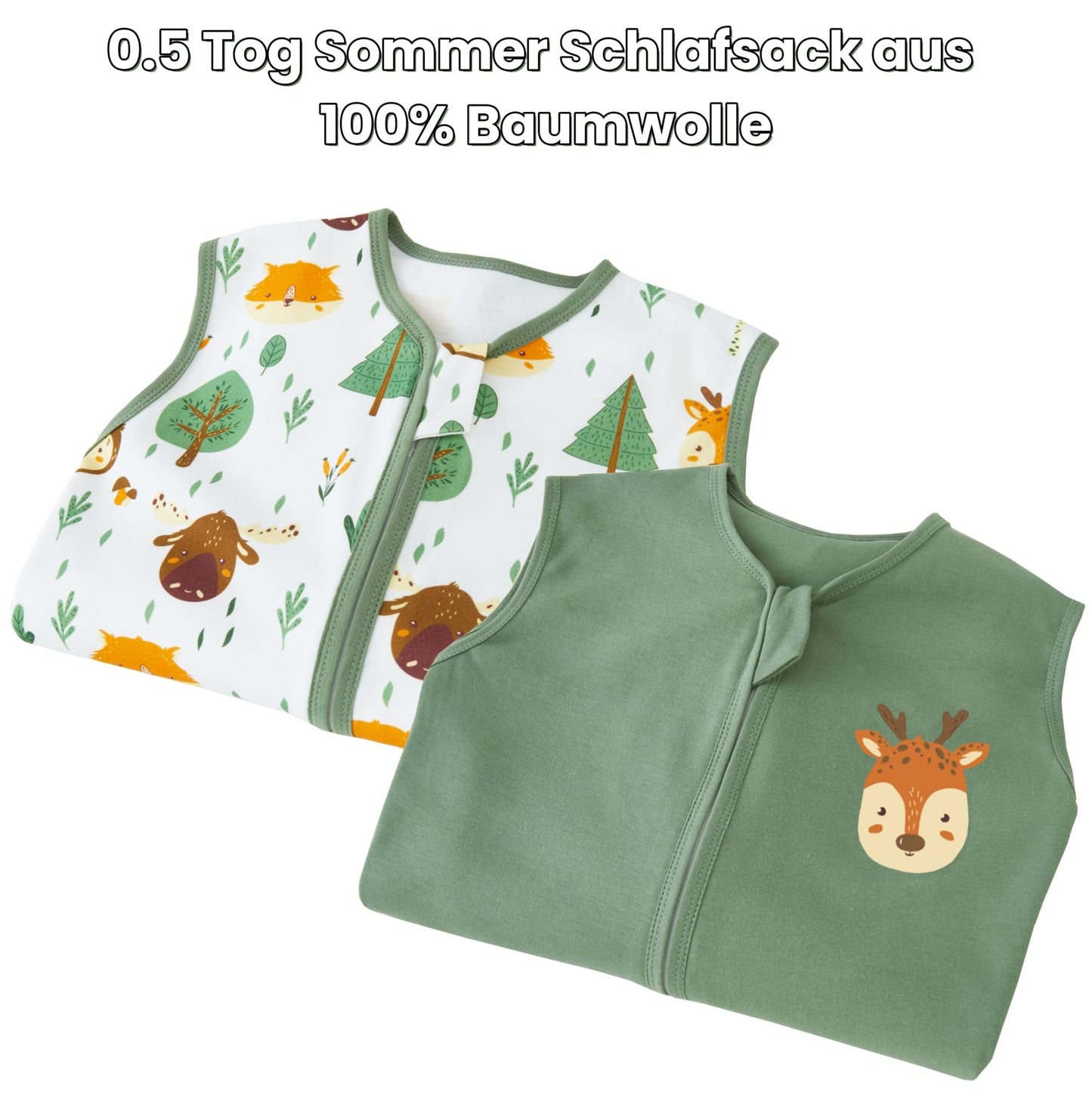 Chilsuessy Summer Baby Sleeping Bag, Small Children’s Sleeveless Pyjamas for Summer and Spring, 100 % Cotton