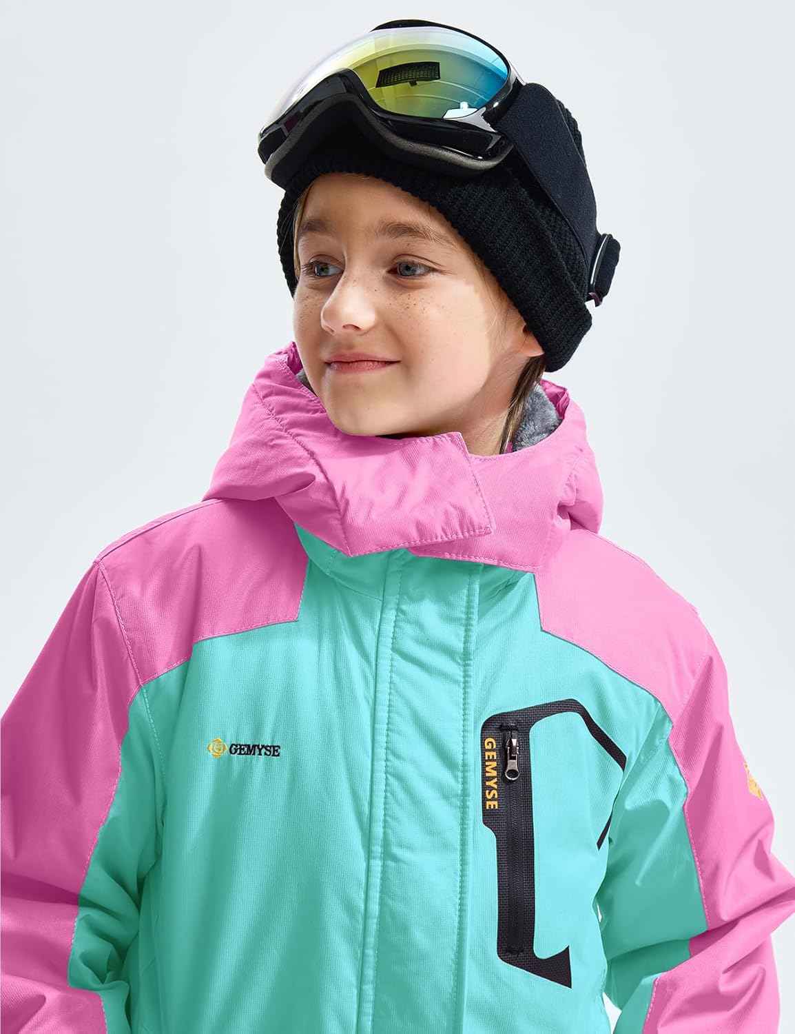 Gemyse Boys' Waterproof Ski Jacket, Windproof Fleece Jacket, Outdoor Winter Jacket, Rain Jacket with Hood