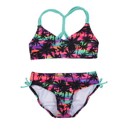 DUSISHIDAN Bikini Kinder Mädchen Zweiteiliger Bademode Süß Badeanzug Zurück überqueren Sommer Swimsuit 110-176