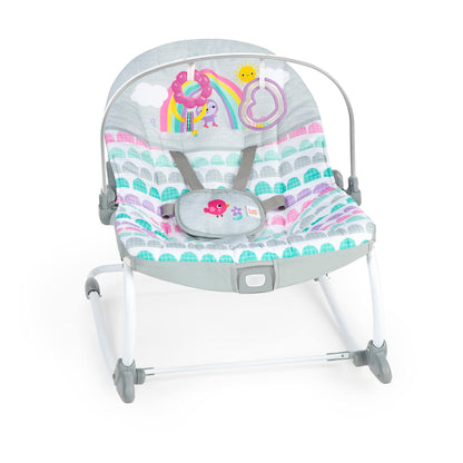 Bright Starts, Disney Baby Minnie Mouse Forever Besties, Wippe für Babies und Kleinkinder, mit beruhigenden Vibrationen, abnehmbarem Spielzeugbogen und 2 Spielzeugen, rose, 12209