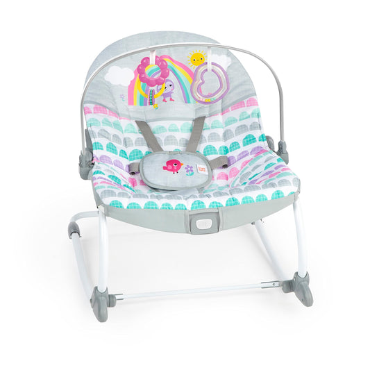 Bright Starts, Disney Baby Minnie Mouse Forever Besties, Wippe für Babies und Kleinkinder, mit beruhigenden Vibrationen, abnehmbarem Spielzeugbogen und 2 Spielzeugen, rose, 12209