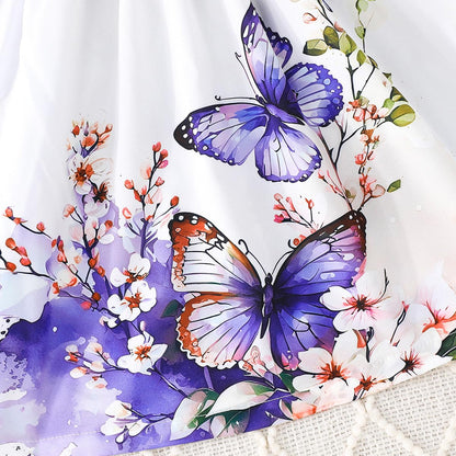 Codkkre Mädchen Kleid Blumen Bowknot Kinder Kleider Rüschenärmel A-Linie Mädchen Kleid Sommer Ostern Mädchen Kleid Rundhals 104 110 116 122 128