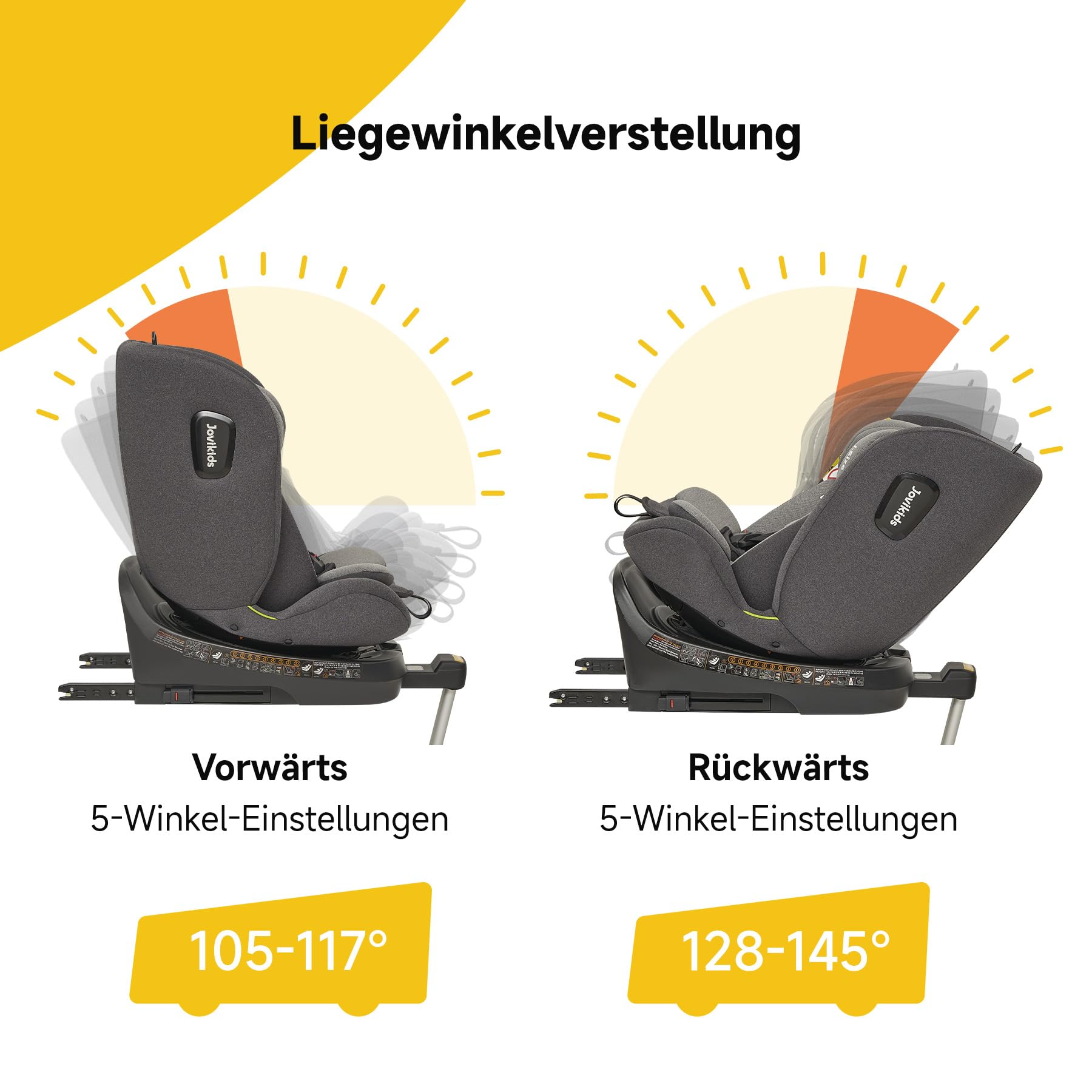 Jovikids 360° Drehbar Kindersitz mit ISOFIX, i-Size 40-150cm(ab Geburt -12 Jahre) Baby Autositz Reboarder mit Liegefunktion & Abnehmbar Vordach, ECE R129 (Rosa) - Meloni2