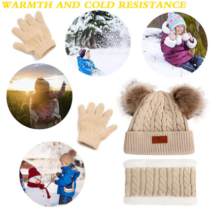 Kinder Wintermütze Schal Handschuhe Set - Strickmütze Beanie Hut für Mädchen Jungen 3-8 Jahre - Warme Winter Bekleidung