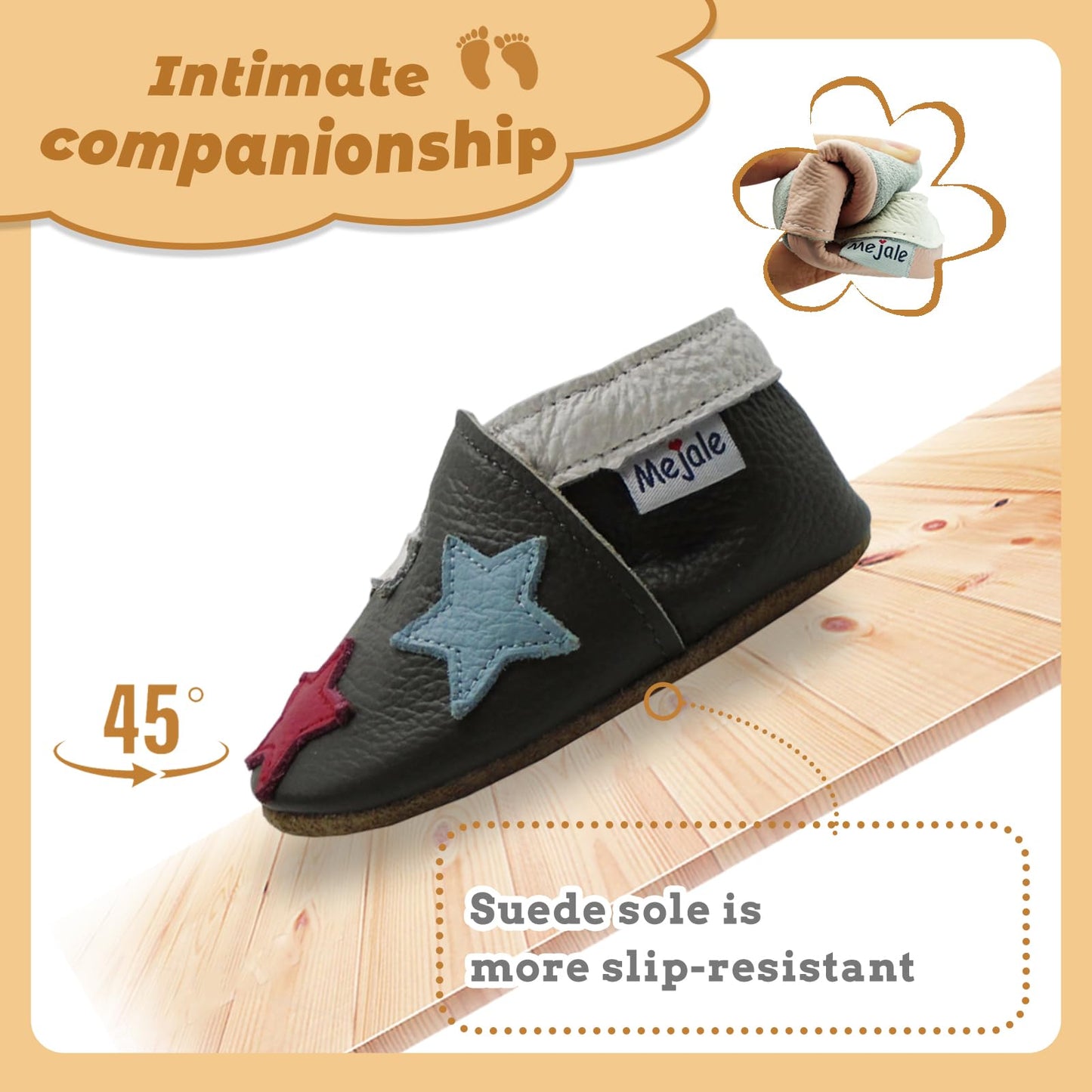 Mejale Leather Baby Shoes First Walking Shoes Crawling Shoes Toddler Children's Shoes Slippers