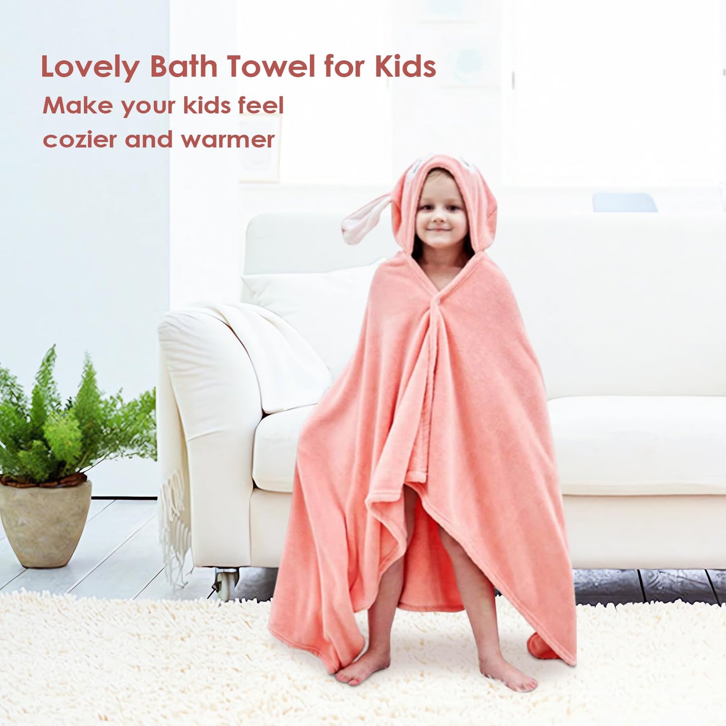 decalsweet Bath Towels for Kids, Large Softness and Absorbent Hooded Baby Bath Towel, Coral Fleece Children's Towel for Bathrobe Boys and Girls, 70 x 140 cm (Blue Elephant) 