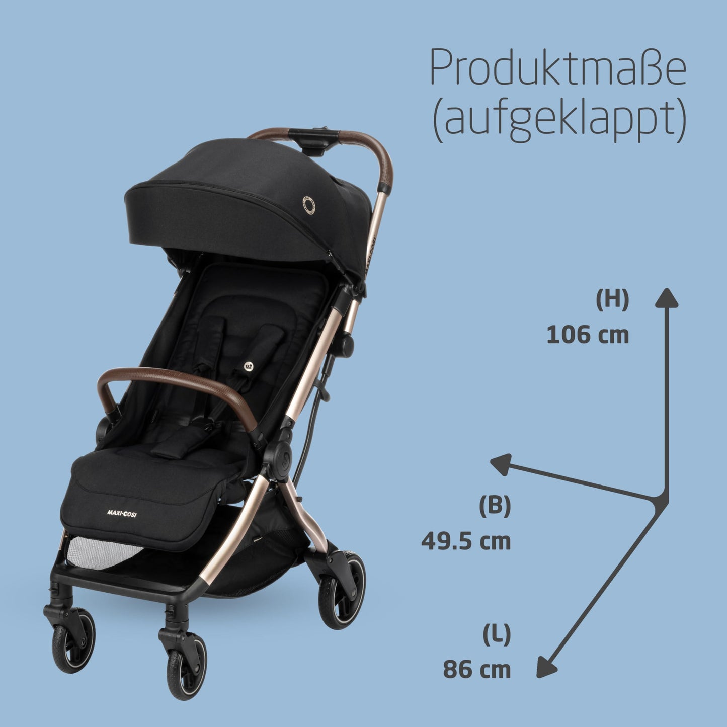 Maxi-Cosi Eva3 Pushchair, 0-4 Years, 0-22 kg, Baby Pram, Lightweight and Compact, Flat Reclining Position, 3 Reclining Positions, Automatic with 1 Hand Folding, Carry Strap, Select Grey