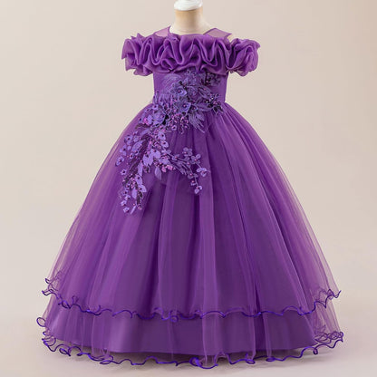 Kinder Mädchen Blumenmädchen Kleider Bestickt Hochzeit Brautjungfer Kleider Trägerlose Prinzessin Kleider Klavier Kostüme