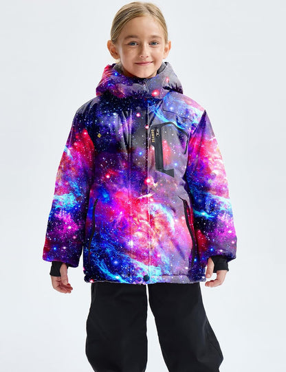 Gemyse Boys' Waterproof Ski Jacket, Windproof Fleece Jacket, Outdoor Winter Jacket, Rain Jacket with Hood