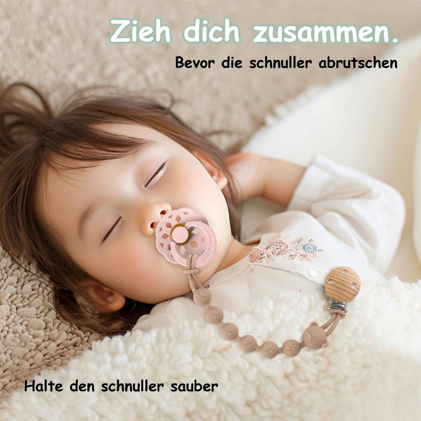 3er-Pack Schnullerkette Aus Silikon, Schnullerkette Mädchen und Mit Namen Junge, Geeignet für Baby, Hält Schnuller Sauber, Weiche Flexible BPA Frei Langlebig–Hohe Robustheit, Mandel Grün Blau