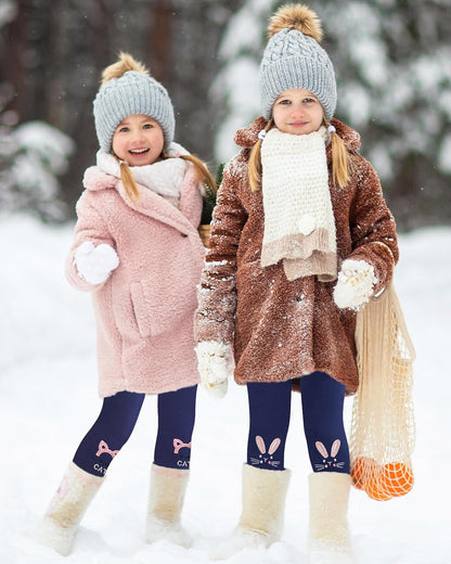 Domee Girls' Leggings Lined Thermal Trousers Warm Winter Cotton Embroidered Rabbit