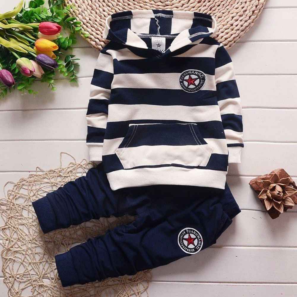 Shiningup Baby Tracksuit Boys Clothing Set Outfit Long Hooded Striped T-Shirt and Trousers for 0-4 Years Small Kids