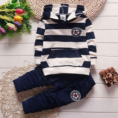Shiningup Baby Tracksuit Boys Clothing Set Outfit Long Hooded Striped T-Shirt and Trousers for 0-4 Years Small Kids