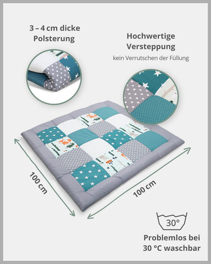 ULLENBOOM Krabbeldecke für Baby 100x100 cm, 100% OEKO-TEX Materialien, Made in EU, Dick & weich gepolstert, Sandblume - ideal als Babydecke, Laufgittereinlage & Spieldecke Baby