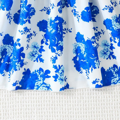 Codkkre Mädchen Kleid Blumen Bowknot Kinder Kleider Rüschenärmel A-Linie Mädchen Kleid Sommer Ostern Mädchen Kleid Rundhals 104 110 116 122 128