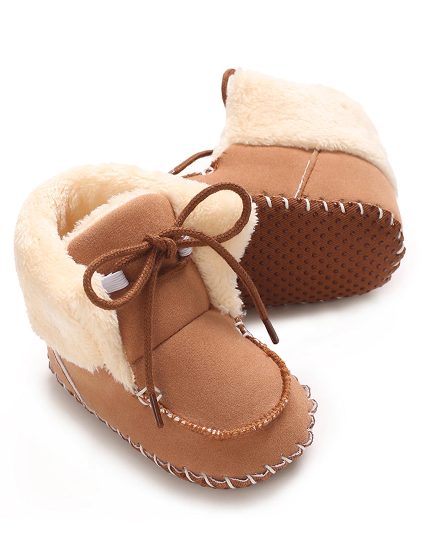 Adigau Baby Boys Girls Winter Boots Soft Sole Warm Boots Lace Flat Prewalker Snow Boots 0-18 Months