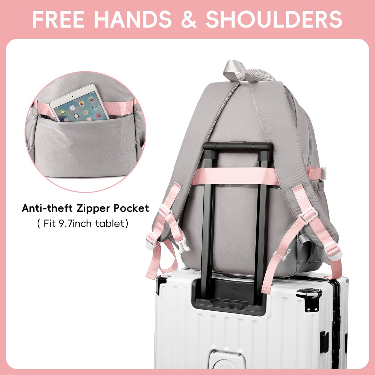 School Backpack Teenager - 36L School Bag for Girls from 5th Grade, Large Backpack for Middle and High School, Casual Children's Backpack with Cute Pendant and Trolley Strap, black, Backpack 