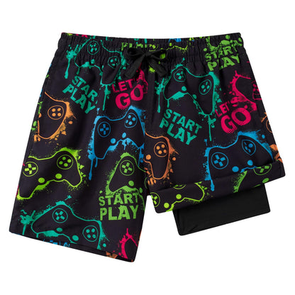 Fanient Badehose Jungen Schwimmshorts - 2 in 1 Badeshorts mit Kompression Liner für optimalen Komfort