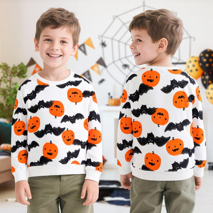 Baogaier Sweatshirt für Jungen Halloween Kürbisse Fledermaus Drucken Baumwolle Pullover Kinder Langarm Rundhalsausschnitt Shirt Activewear Tops Kleinkind Kleidung 2-7 Jahre, Gr.92-122