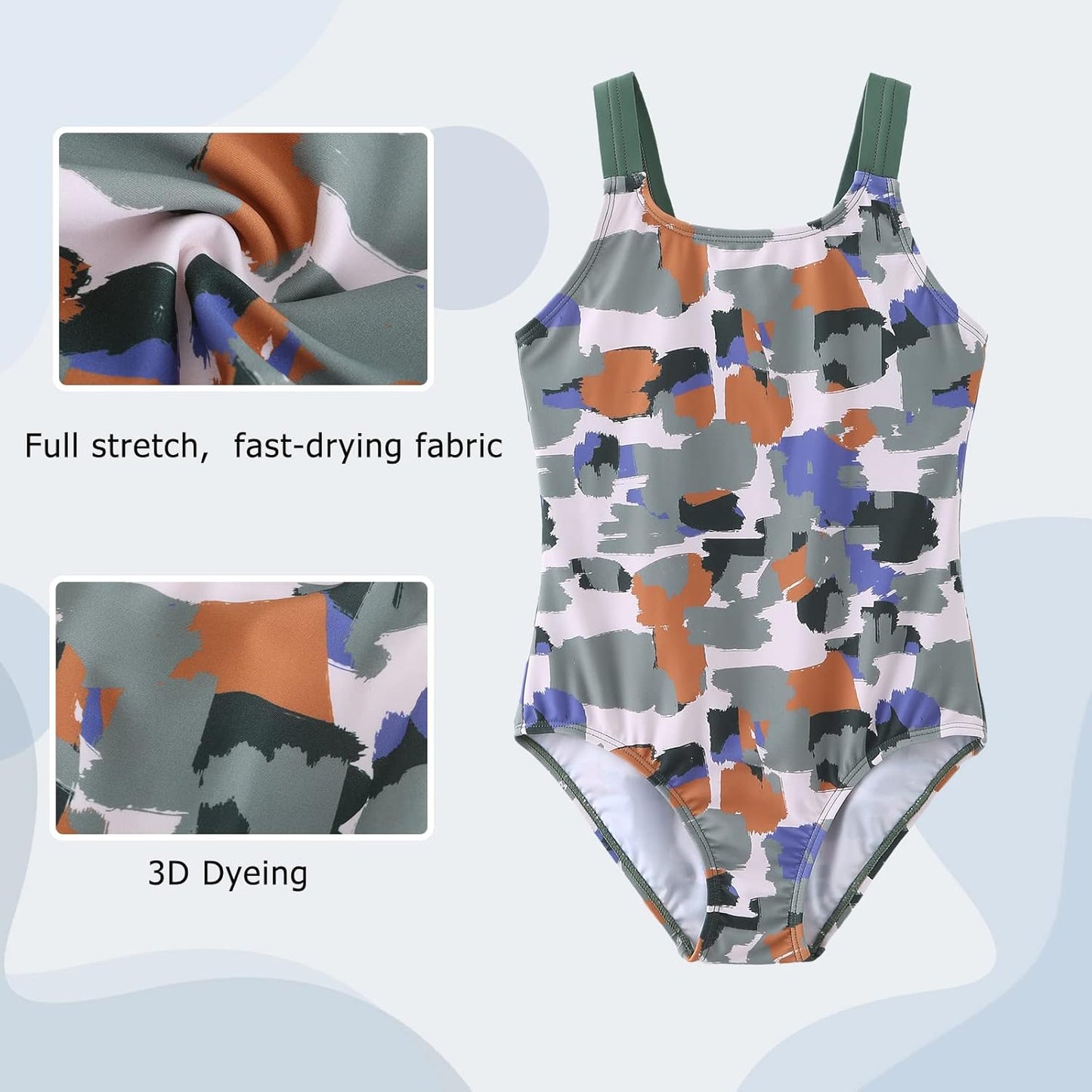 Swimsuit Girls Children One-Piece Swimwear Girls Teenagers Hawaii Elastic Wide Straps Swimsuit 110-164 / 6-16 Years