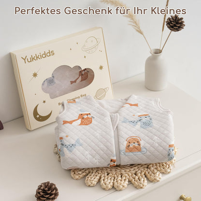Yukkidds Baby Summer Sleeping Bag, 100% Cotton, 0.5 Tog, beige elephant, 0 - 6 months
