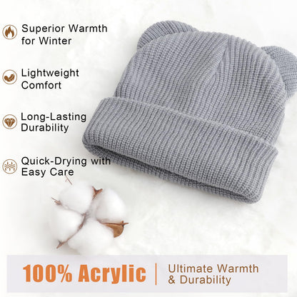 DRESHOW Toddler Beanie Baby Winter Hats Baby Soft Knitting Cute Bear Ears Hat for Boys Girls Warm Hat Hats for 0 Months - 24 Months 