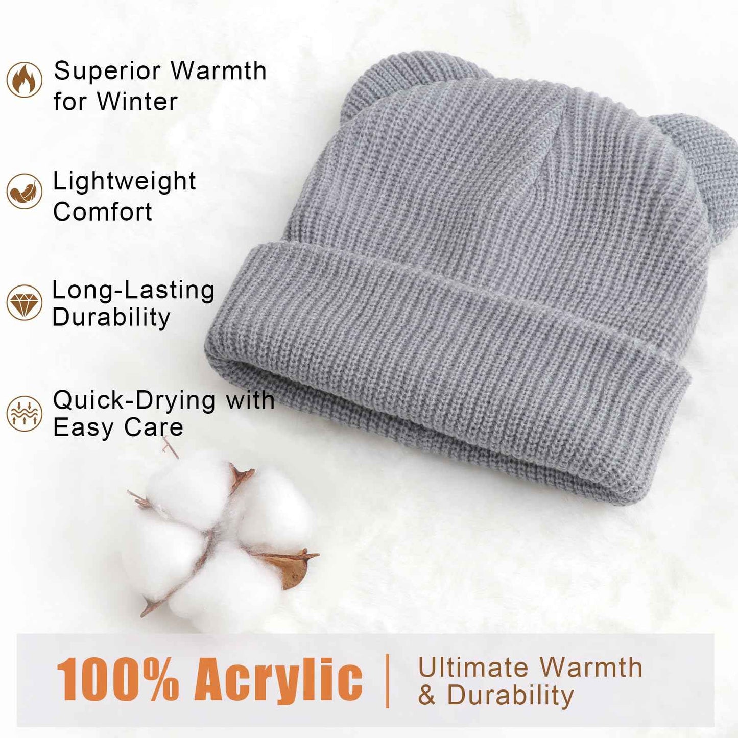 DRESHOW Toddler Beanie Baby Winter Hats Baby Soft Knitting Cute Bear Ears Hat for Boys Girls Warm Hat Hats for 0 Months - 24 Months