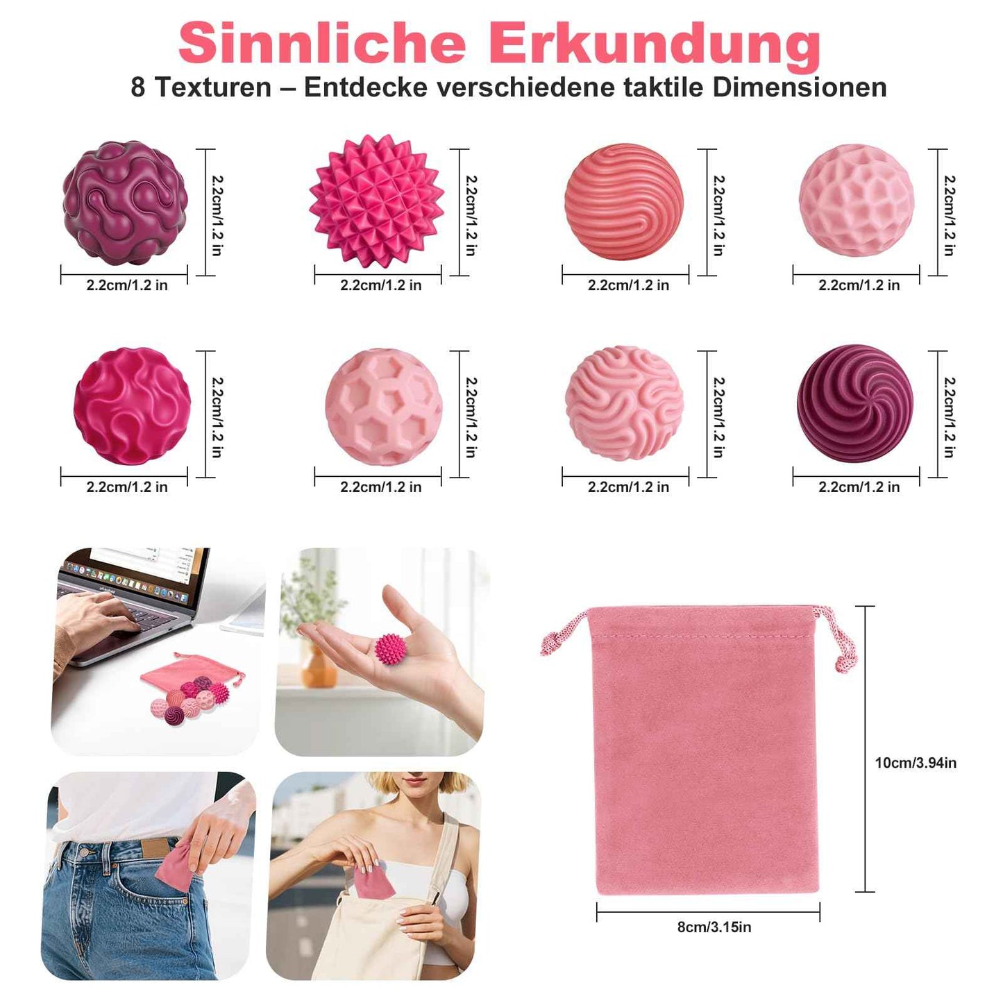 8 Stück Magnetische Fidget Toys, Silikon Magnetkugeln Anti-Stress Bälle, Sensorik Spielzeug für Erwachsene und Kinder, Sensorische Magnetische Kugeln Set, Stressabbau und Entspannung（Rosa）