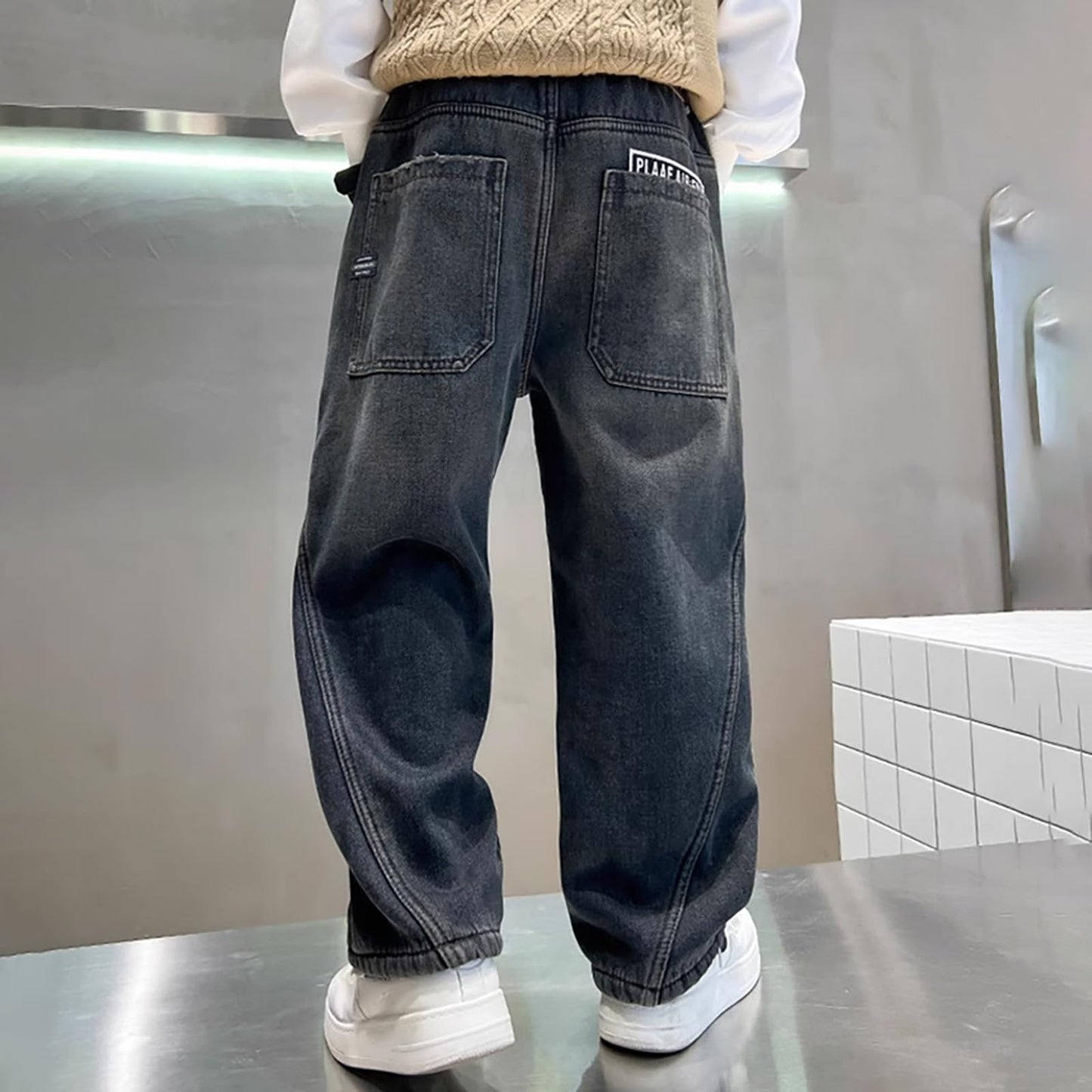 Children's Baggy Jeans Boys Wide Leg Jeans Loose Fit Denim Vintage Trousers Casual Wide Leg Jeans Streetwear Outdoor Vintage Loose Fit Baggy Jogging Bottoms Boys Black Trousers Cargo Trousers Pants