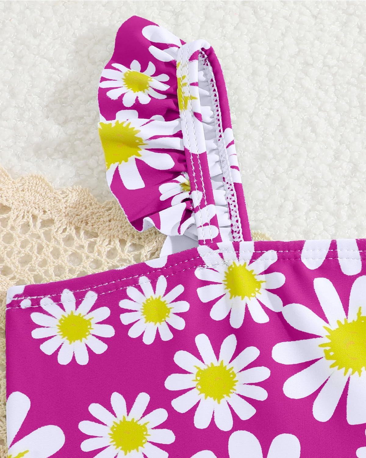 JiAmy Einteiliger Mädchen Badeanzug Blumenmuster Rüschen Elastischen Trägern Ärmellos Kleinkinder Schwimmkleidung für 2–7 Jahre/92-122