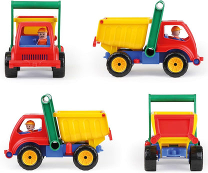 Lena 04150 - Aktive LKW Kipper, Baustellenfahrzeug ca. 27 cm, robuster Kipplaster mit Haltegriff und beweglicher Spielfigur, Muldenkipper Set, Spielfahrzeug für Kinder ab 2 Jahre