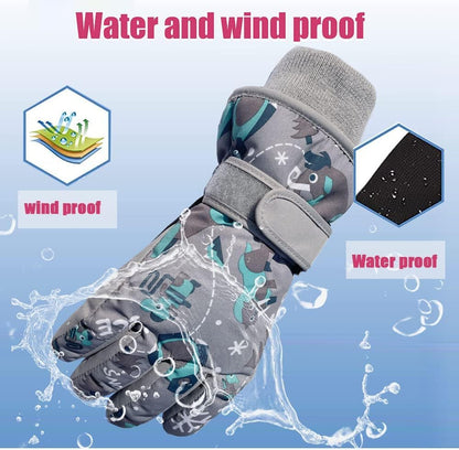 HNGEMSY Children's Winter Snow Gloves Ski Gloves for 2-13 Years Girls Boys PU Palm Waterproof Windproof Warm Fleece Winter Gloves