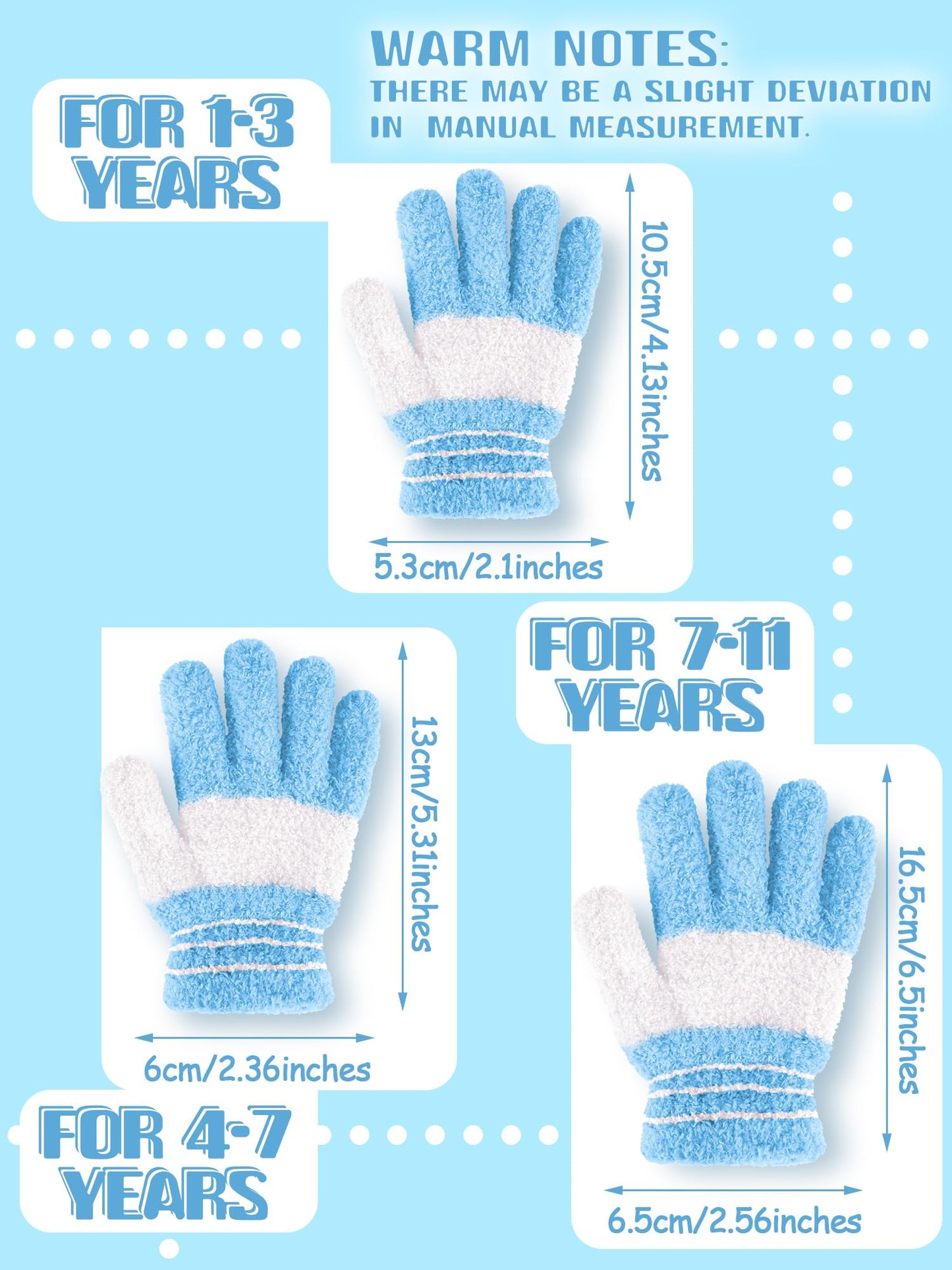 Geyoga 3 Paar Kinder Strickhandschuhe Winter Vollfinger Handschuhe
