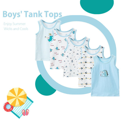 Boletochic 2-10 Years Boys' Vests Cotton Sleeveless Underwear Boys Breathable Soft Tank Tops Pack of 5