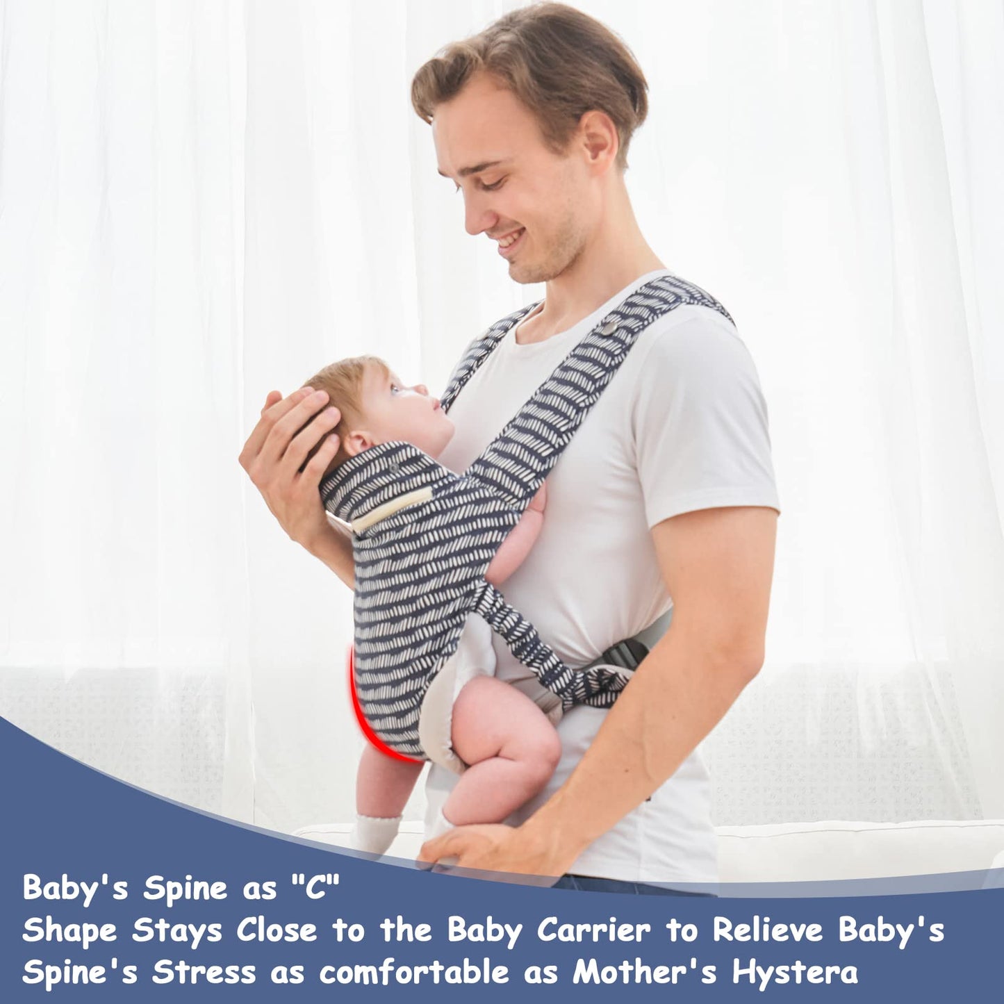 longdafei Babytrage, ergonomisches Design-Babytragetuch Cabrio mit atmungsaktivem Air-Mesh und verstellbaren Schnallen Baby Trage für Kleinkinder und Neugeborene
