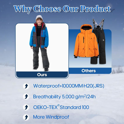 Kinder Schneeanzug für Jungen, Winter Skijacke und Hosen Set mit Kapuzenriemen, winddicht, wasserdicht, warmer Mantel