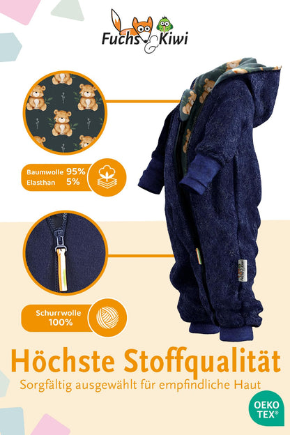 Fuchs & Kiwi Walkoverall Baby Boys - Natural Virgin Wool & Jersey Lining - Oeko-Tex, Skin-Friendly - Handmade in Berlin - Wool Walk Overall Baby & Toddler - Winter & Autumn