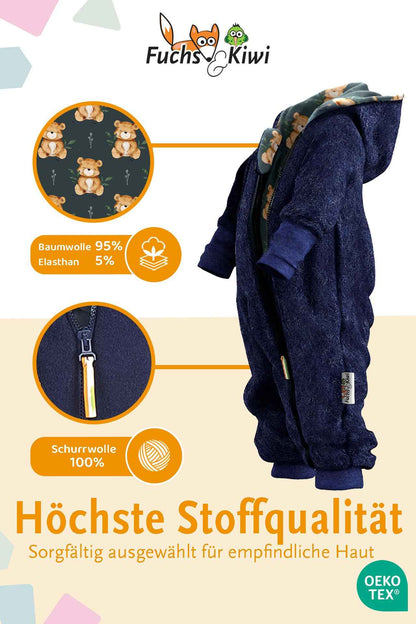 Fuchs & Kiwi Walkoverall Baby Boys - Natural Virgin Wool & Jersey Lining - Oeko-Tex, Skin-Friendly - Handmade in Berlin - Wool Walk Overall Baby & Toddler - Winter & Autumn