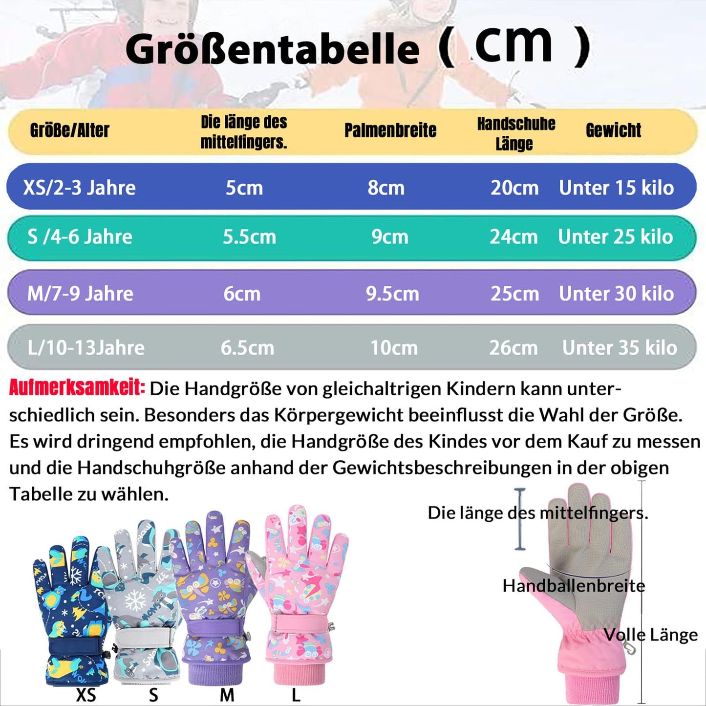FAYHIJUN Children's Winter Snow Gloves Ski Gloves for 1-13 Years Girls Boys PU Palm Waterproof Windproof Warm Fleece Winter Gloves Cycling Gloves