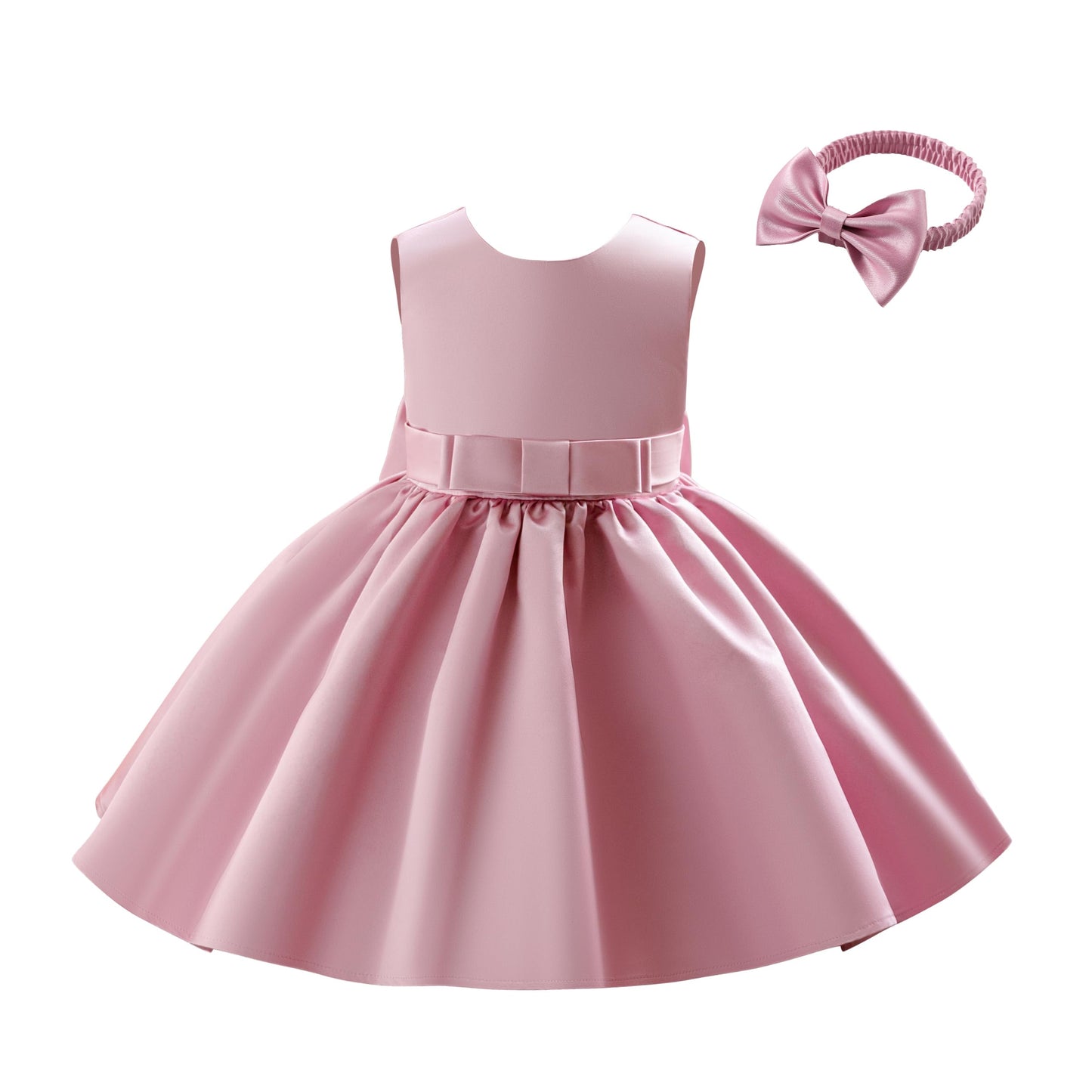 Baby Mädchen Kleid Satin Bowknot A-Linie Taufe Kleid Ärmellos Kleinkind Prinzessin Geburtstag Kleider Kinder Hochzeit Blumenmädchen Kleid Festliche Party Kleid