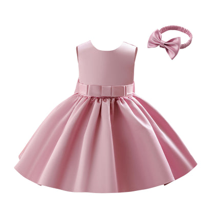 Baby Mädchen Kleid Satin Bowknot A-Linie Taufe Kleid Ärmellos Kleinkind Prinzessin Geburtstag Kleider Kinder Hochzeit Blumenmädchen Kleid Festliche Party Kleid