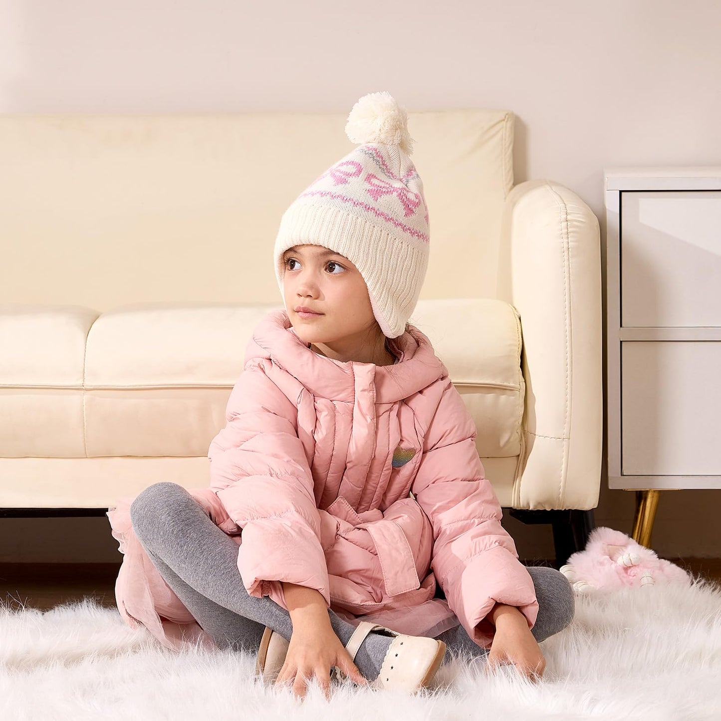 Winter Hat Girls Kids Beanie Earflap Pompom Baby Knitted Hat Girls 