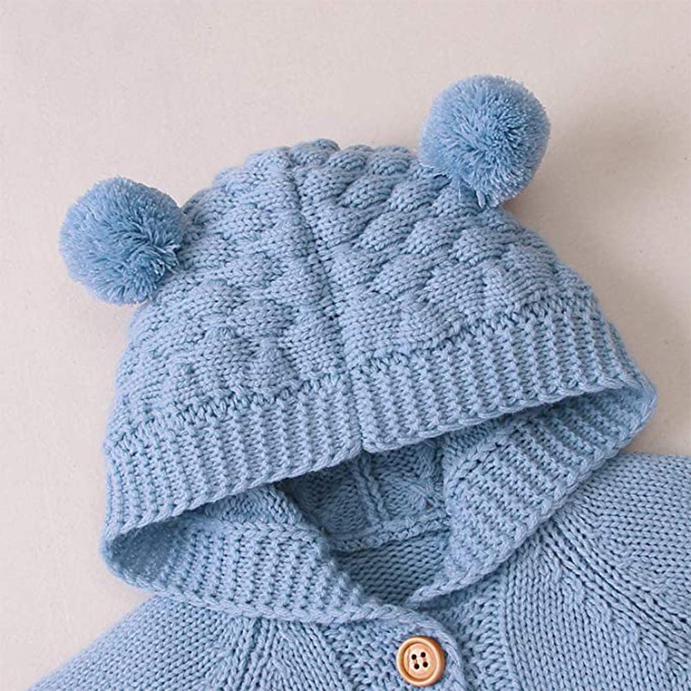 OBEEII Newborn Baby Knitted Romper Jumpsuit with Hood Ear Onesies Pullover Winter Warmer Onesie Bodysuit for Boys Girls