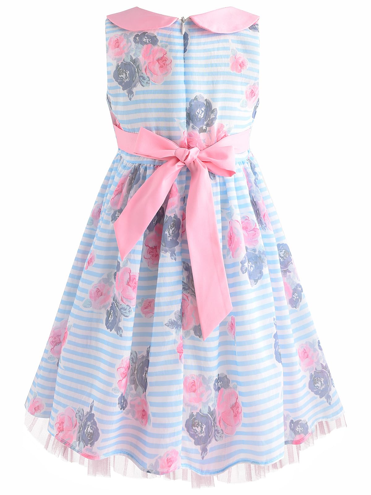 BONNY BILLY Mädchen Kleider Ärmellos Sommer Freizeit Gestreift Blumen A-Linie Kinder Kleid mit Kragen