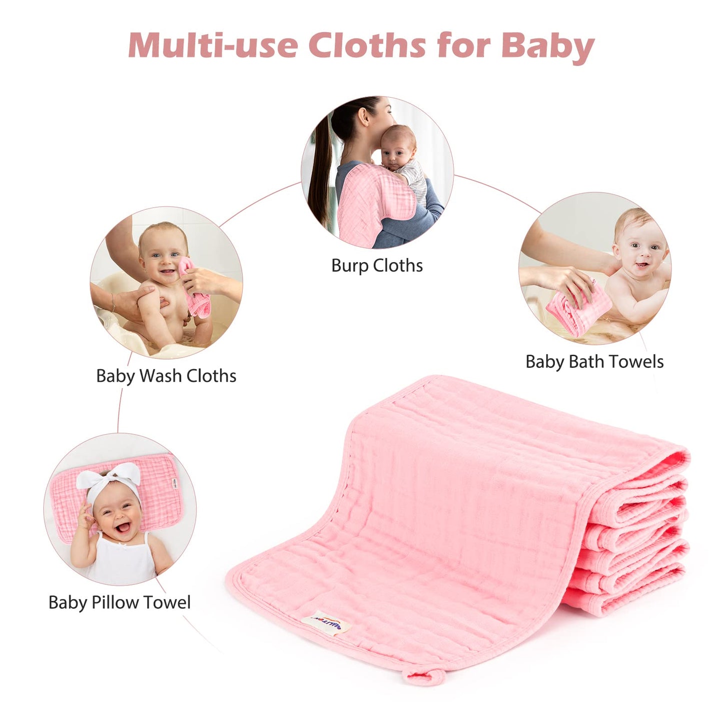 Maliton 6 Stück Baby Spucktücher für Jungen/Mädchen,aus 100% Baumwollem,weich, langlebig, luftdurchlässig und extrem saugstark (Zoo-Muster),50x25cm