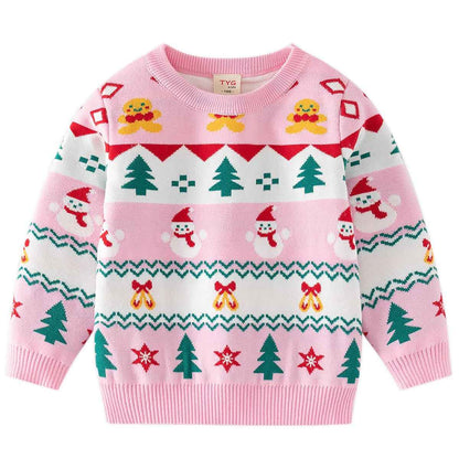 Fandecie Children's Christmas Jumper Cotton Crew Neck Christmas Elk Santa Sweater Girls Boys Sweatshirt Jumper 2-7 Years