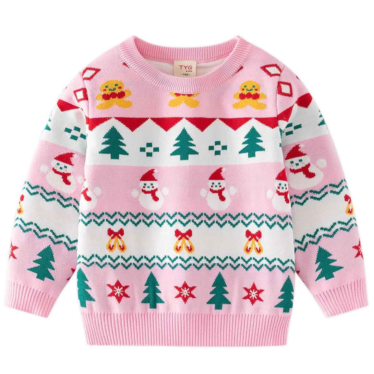 Fandecie Children's Christmas Jumper Cotton Crew Neck Christmas Elk Santa Sweater Girls Boys Sweatshirt Jumper 2-7 Years